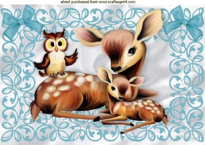 Cute Little Deers with Owl A4