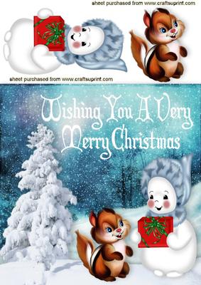 Little Snowman with Chipmunk in the Snow