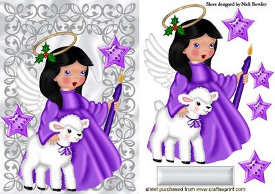 Sweet Little Angel in Lilac with Little Lamb