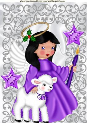 Sweet Little Angel in Lilac with Little Lamb A4