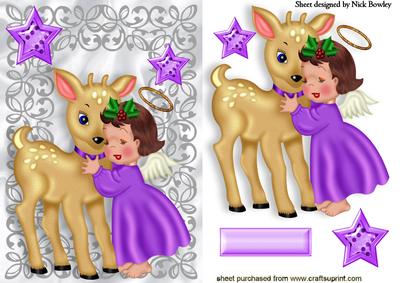 Sweet Little Angel with Deer and Stars