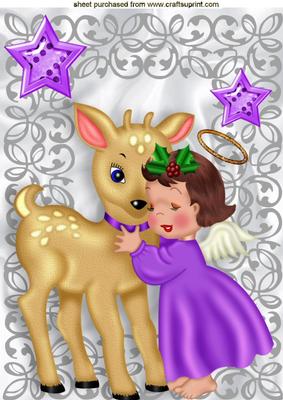 Sweet Little Angel with Deer and Stars A4