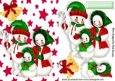 Snowman Family with Christmas Bells