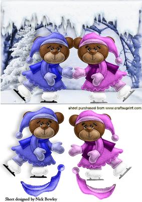 Skating Bears in Pink and Blue