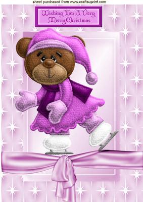 Little Pink Teddy Skating in Star Frame A4