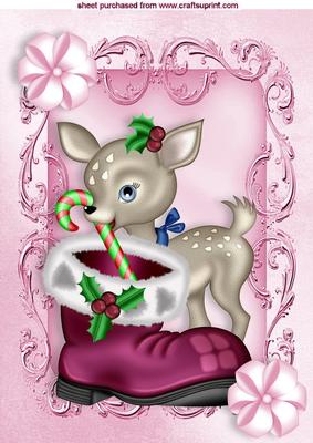 Cute Little Deer with Boot and Candy Cane A4