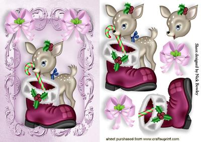Cute Little Deer with Boot and Candy Cane