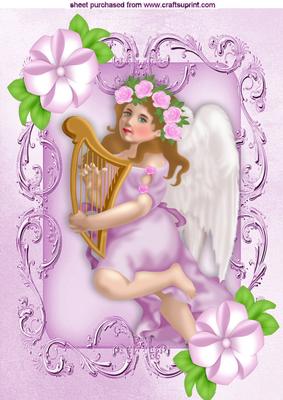 Beautiful Angel with Harp A4
