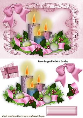Christmas Candles with Bow in Ornate Frame
