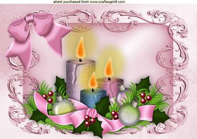 Christmas Candle with Bow in Ornate Frame A4