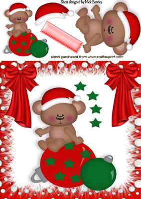 Cute Teddy in Santa Hat Sitting on a Bauble