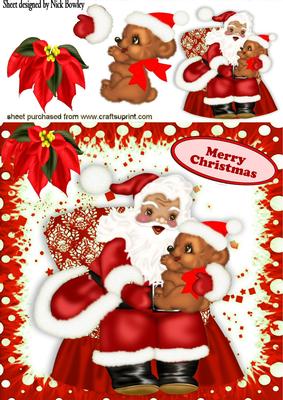 Santa with Poinsettia and Teddy
