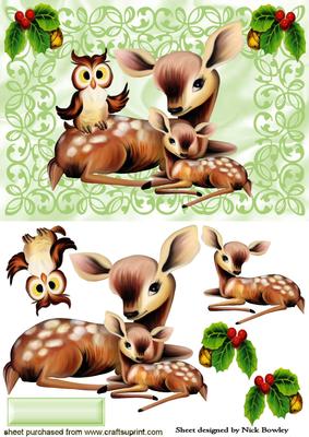 Cute Deers with Holly in Filigree Frame