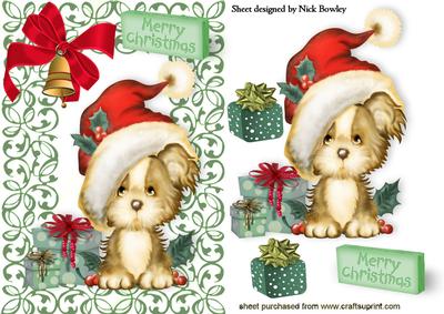 Puppy in Santa Hat with Presents