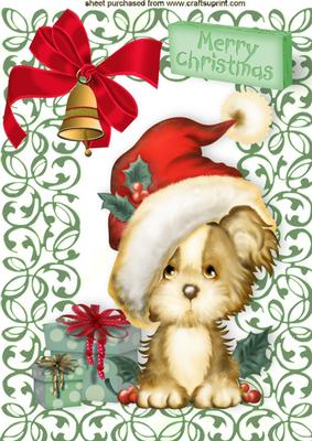 Puppy in Santa Hat with Presents A4