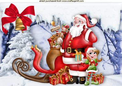 Santa with His Little Elf and Toys in the Snow A4