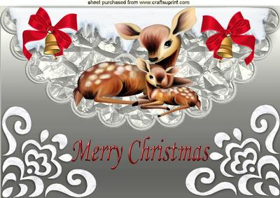 Cute Little Deers with Red Bell on Scalloped Envelope A4