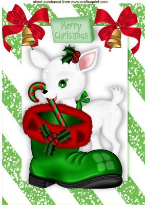 Cute Little White Deer with Boot and Candy A4