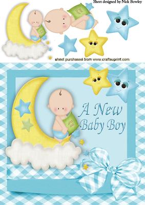 Baby Boy with Stars, Moon and a Big Bow