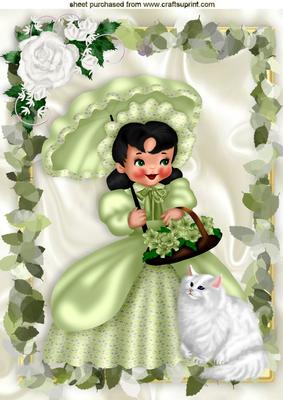 Southern Belle with White Cat in Rose Frame A4