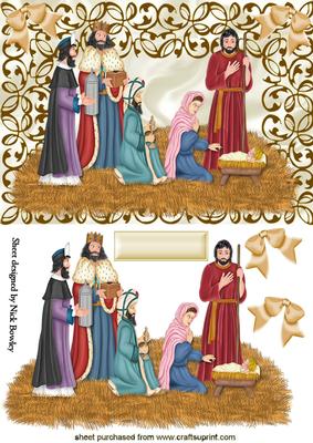 Lovely Nativity Scene in Gold Filigree Frame