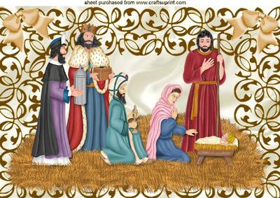 Lovely Nativity Scene in Gold Filigree Frame A4