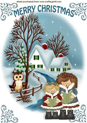 Carol Singers with Cottage in the Snow A4