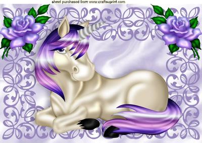 Pretty Unicorn with Purple Roses A4