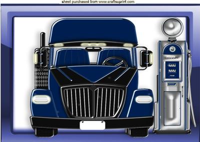 Blue Truck with Petrol Pump in Blue Frame A4