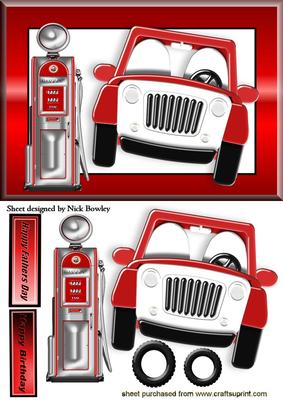 Red Car with Petrol Pump in Red Frame