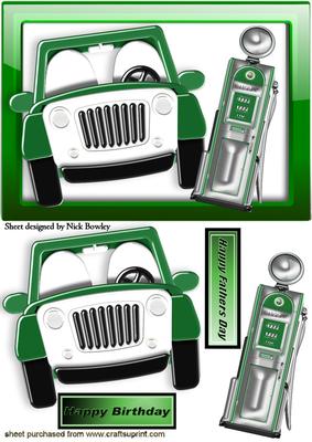 Green Car with Petrol Pump in Green Frame