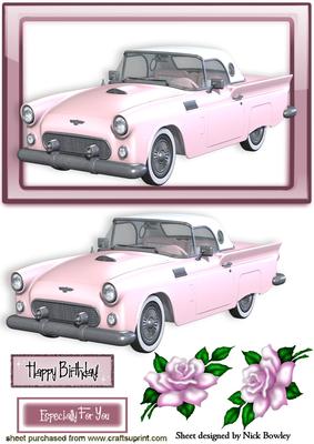 Pink Cadillac with Pink Roses in Frame