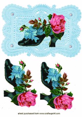 Vintage Blue Shoe with Rose on Blue Lace