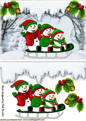 Snowmen Playing in the Snow on a Sledge