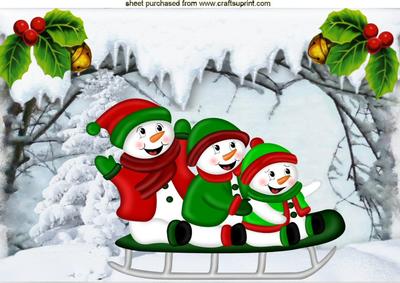 Snowman Playing in the Snow on a Sledge A4