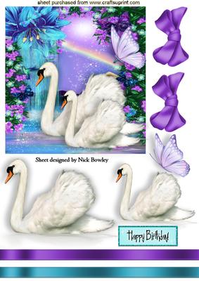 Beautiful White Swans with Fantasy Background