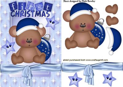 First Christmas, Cute Little Teddy in Blue with Stars