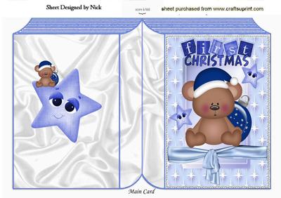 First Christmas Teddy in Blue with Stars Folded Book