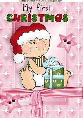 Baby Girls First Christmas with Stars A4