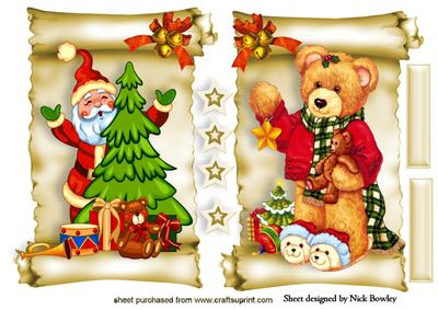 Lovely Santa and Teddy Card Toppers