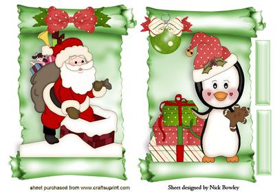Lovely Santa and Penguins with Presents Card Toppers