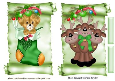 Puppy in a Stocking with Reindeers Toppers