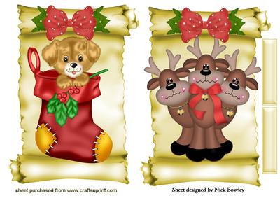 Puppy in a Stocking with Reindeers Toppers