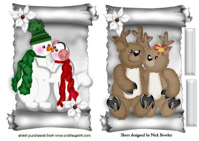 Christmas Cuddles Snowman and Reindeers Toppers