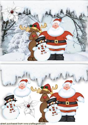 Santa, Reindeer and Snowman in the Snow