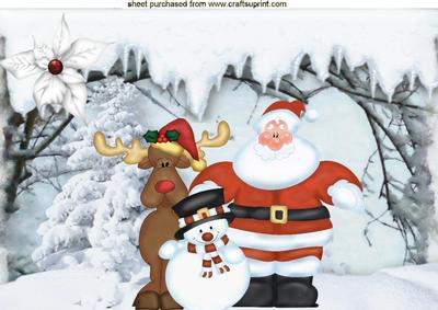 Santa, Reindeer, Snowman, in the Snow A4
