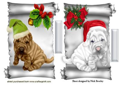 Cute Puppies in Santa Hats on a Scroll, Toppers