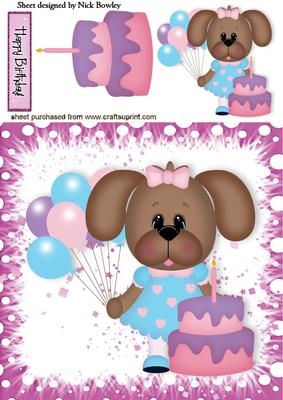 Birthday Puppy Girl with Balloons