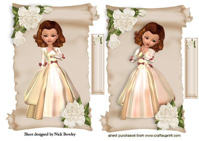 Vivienne on a Scroll with Cream Roses Toppers