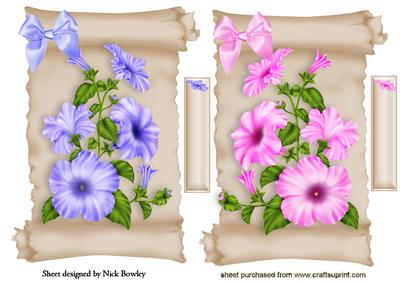 Pretty Petunias in Pink and Blue with Bows Toppers